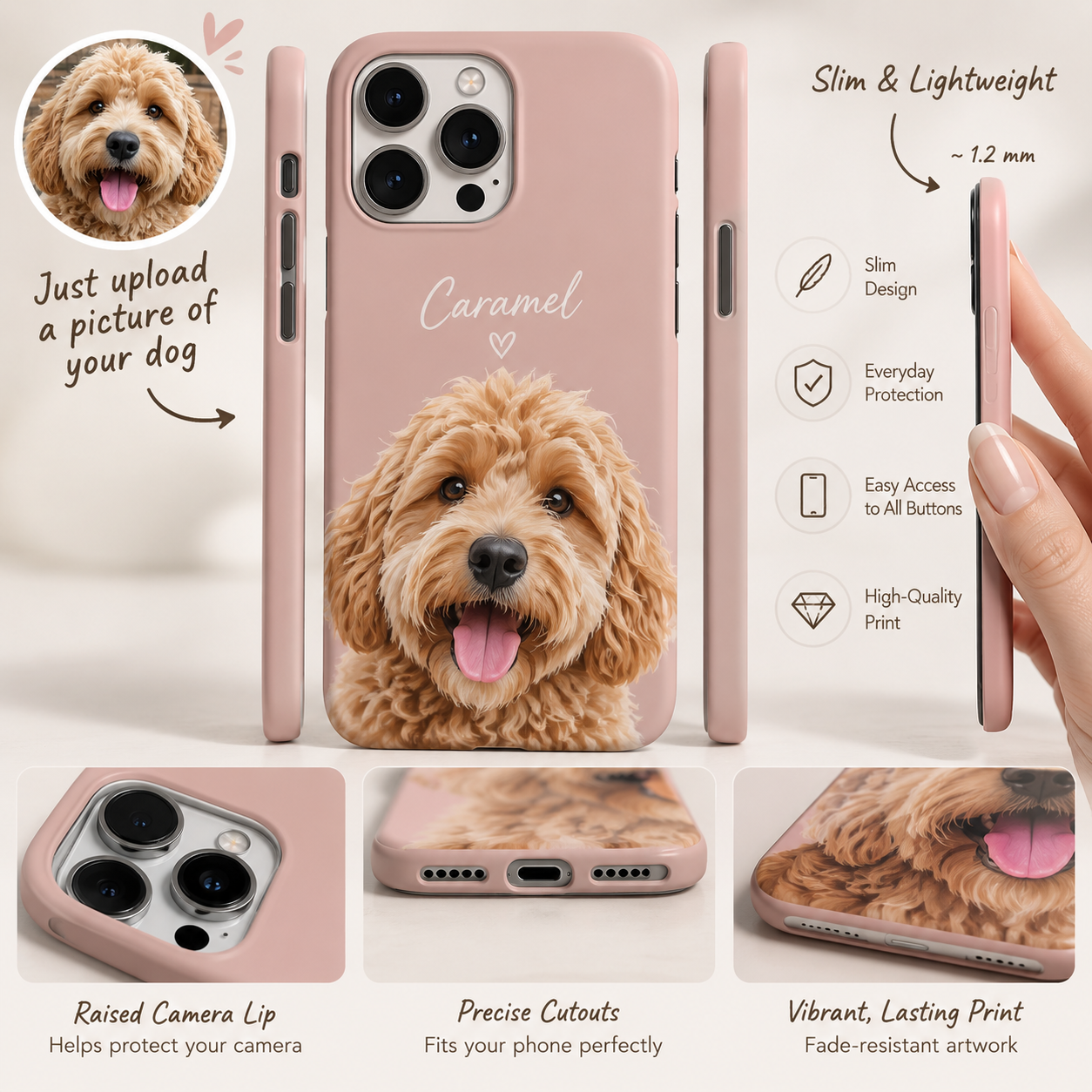 Slim personalized pet phone case features
