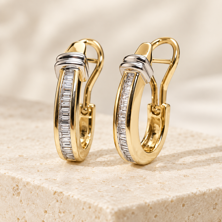 Élan two-tone crystal hoop earrings on ivory stone