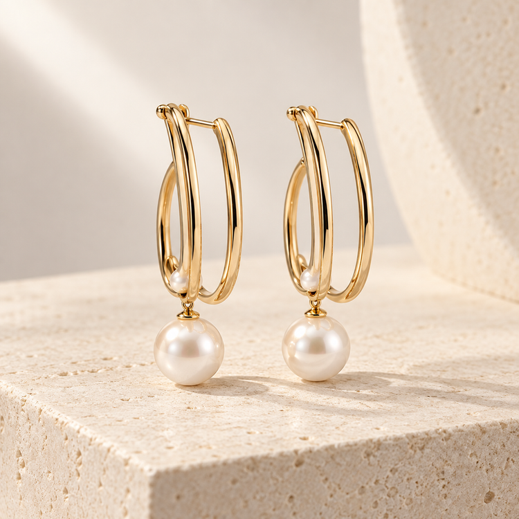 Lumière gold-tone double hoops with pearl drops