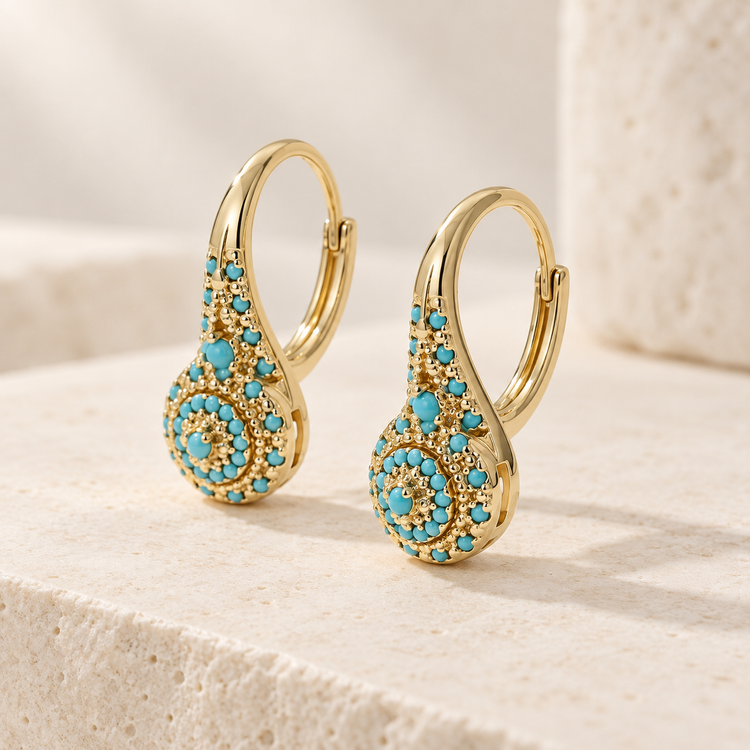 Azur ornate gold-tone turquoise drop earrings